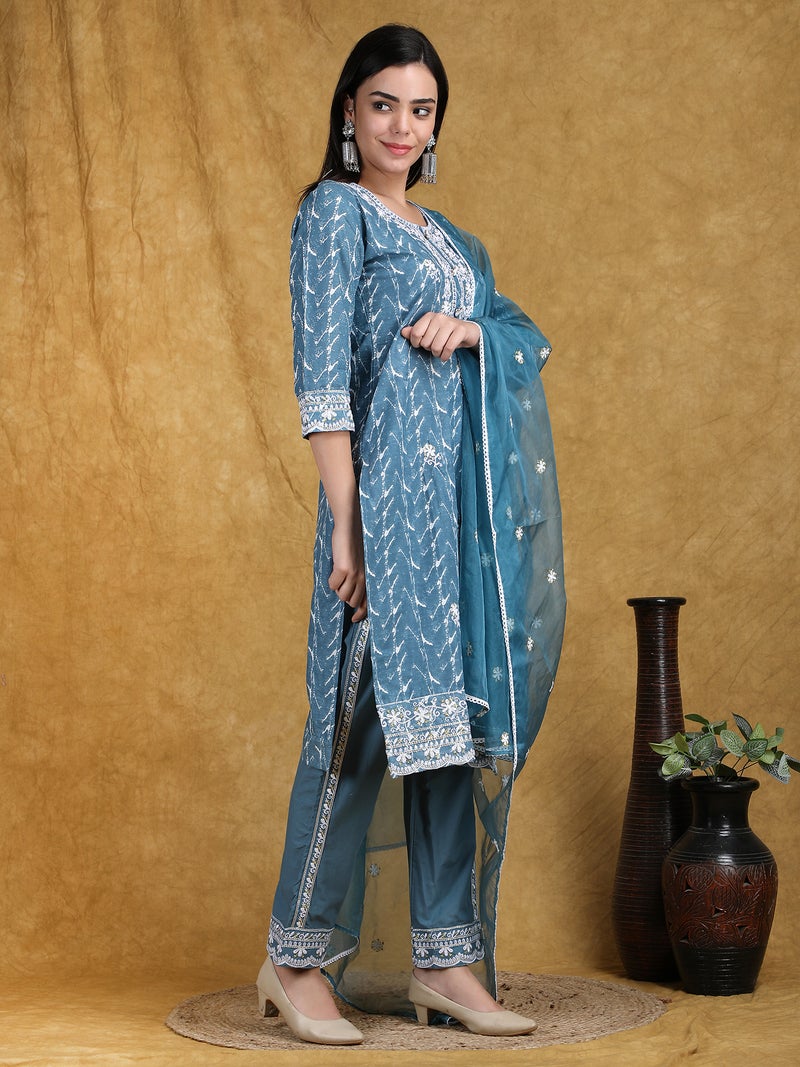 Shifory Embroidered Green Kurta Pant & Dupatta Set for Women - Image 3